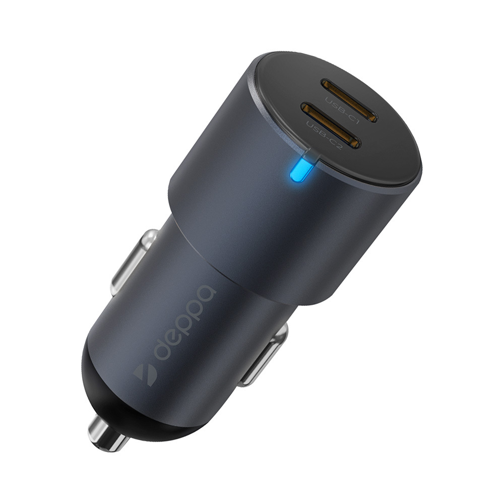 Автомобильное зарядное устройство Deppa 60W (2xUSB-C) серый