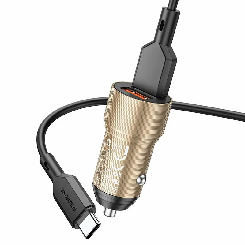 Автомобильное зарядное устройство Borofone BZ19 12W (2xUSB-A) + кабель USB-A - USB-C (1 м) золотисты