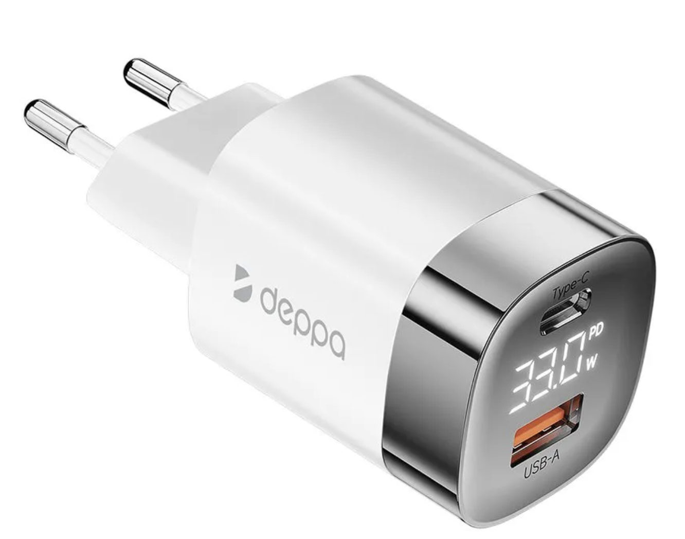 Зарядное устройство Deppa 33W (USB-C + USB-A) с дисплеем